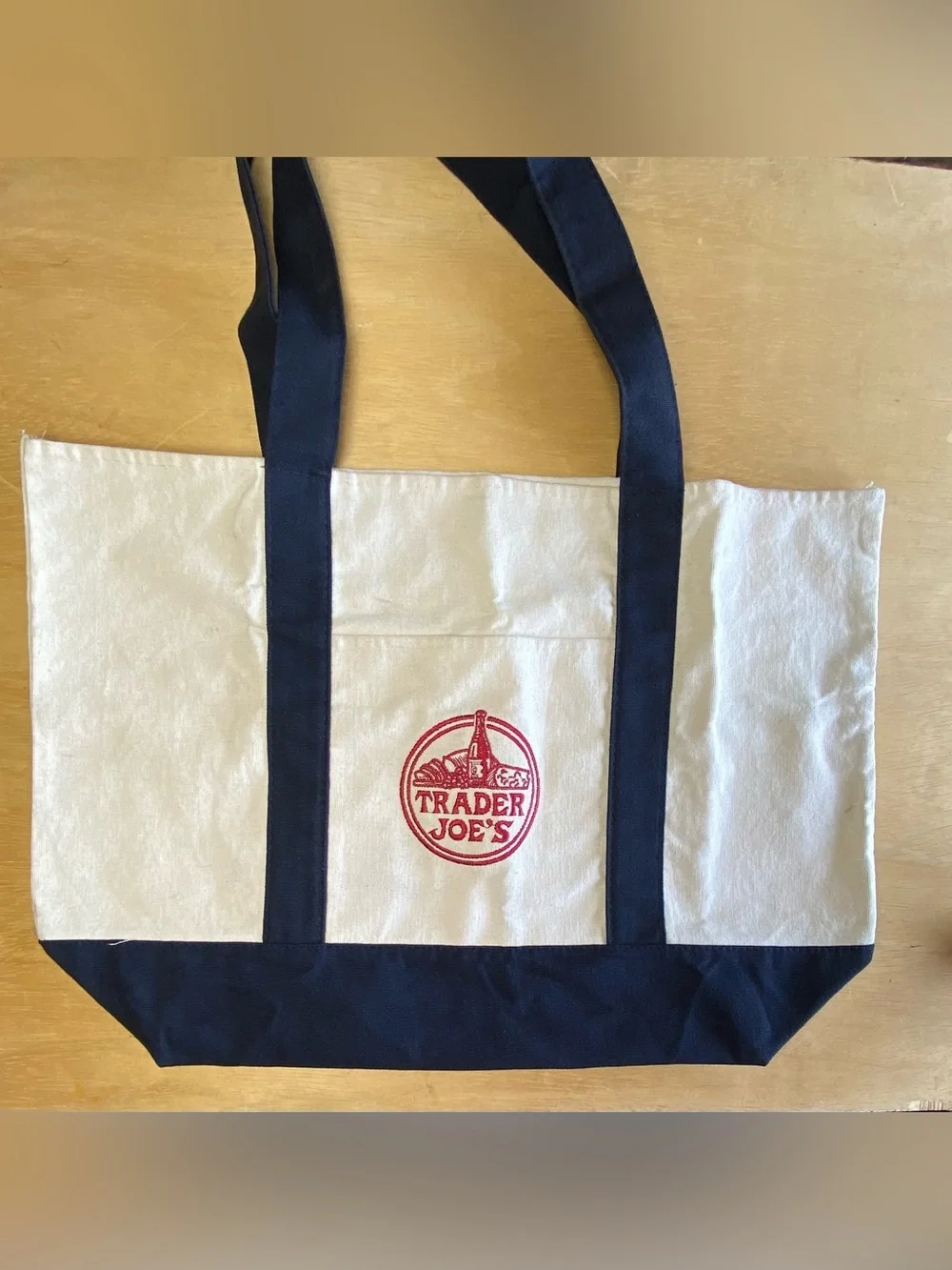 Trader Joe's Canvas Tote Bag in Cream and Navy